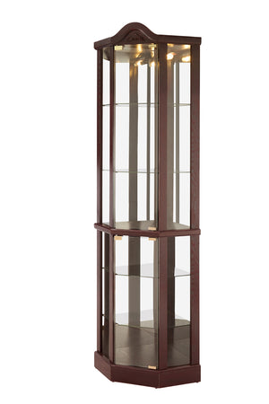 English Elm Lighted Corner Curio Cabinet With Adjustable Shelves, Carved Cherry Finish, Ideal For Home Display W1758P300127