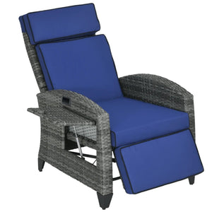 English Elm Reclining Pe Wicker Outdoor Lounge Chair with Footrest and Built-in Side Tray T3971P444413