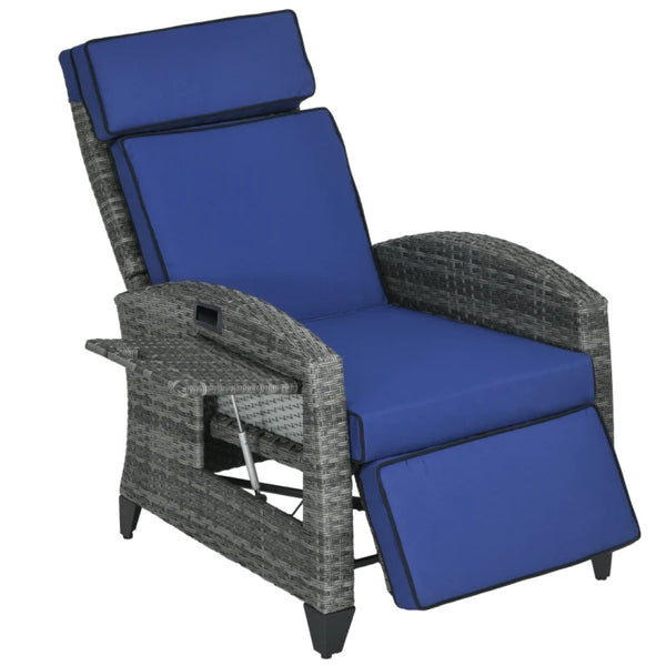 English Elm Reclining Pe Wicker Outdoor Lounge Chair with Footrest and Built-in Side Tray T3971P444413