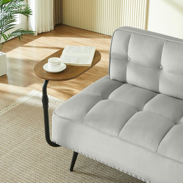 English Elm 54-inch Velvet Tufted Loveseat with Rotating Tray Table Nailhead Trim Compact Seating Gray W1359P438155