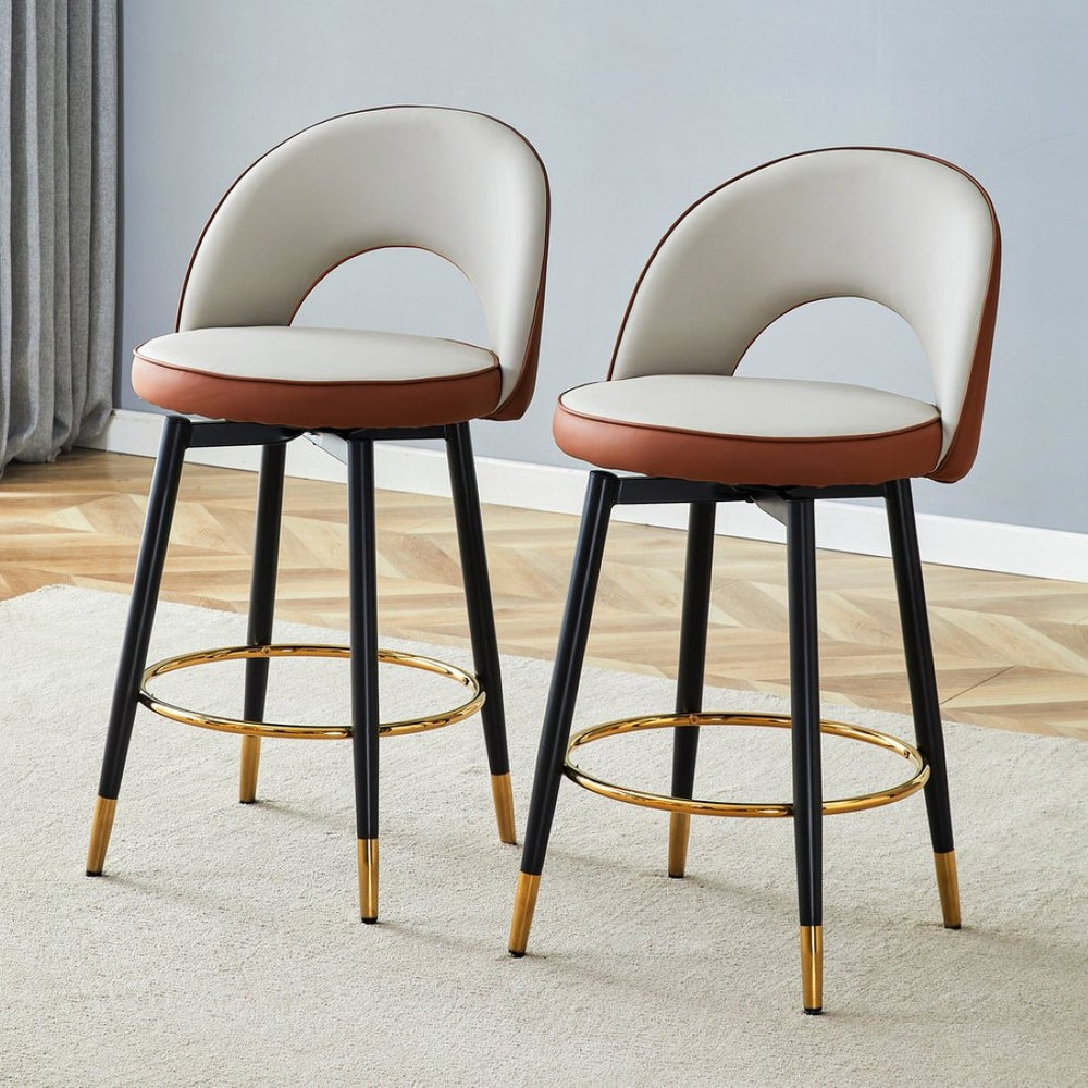 English Elm 360 Swivel Barstools Set of 2 Upholstered Techno Fabric Cushioned Counter Seats Brown+Black,Light Gray W1151P268923