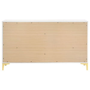 English Elm James White Glam Eastern King Bedroom Set with Tufted Leatherette and Gold Accents B062S01741