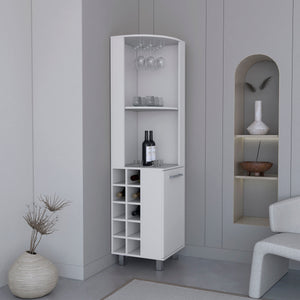 English Elm Kaia Corner Bar Cabinet White with Ten Wine Cubbies, Stemware Rack & Four Shelves — Space-Saving Elegance B070S00380