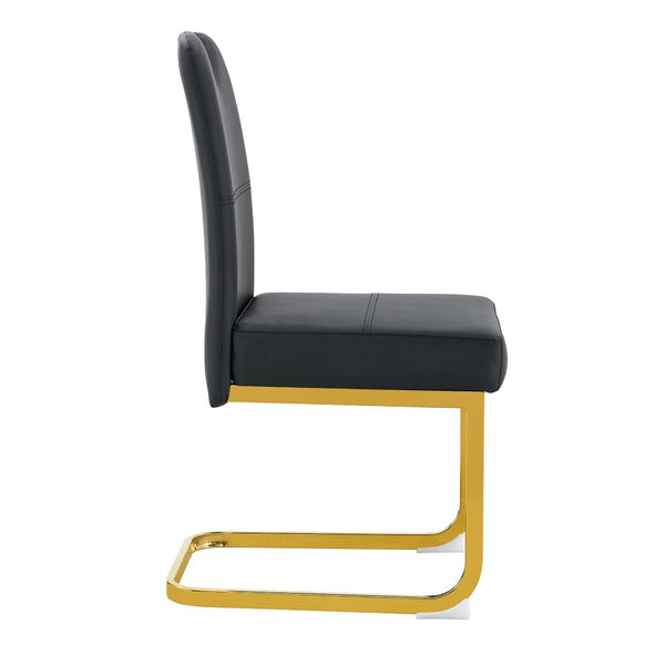 English Elm Modern Cantilever Gold Frame Pu Leather Dining Chairs Glam Set of Four Black W3875P372986