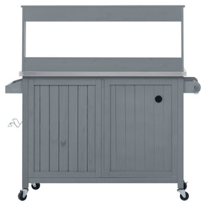 English Elm K&k Solid Fir Grill Cart Stainless Steel Top Outdoor Kitchen Station with Locking Wheels Grey+Blue N707P409087G