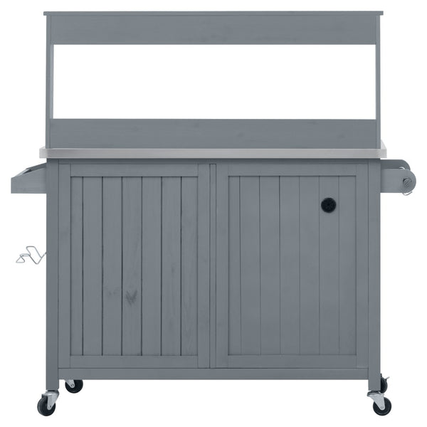 English Elm K&k Solid Fir Grill Cart Stainless Steel Top Outdoor Kitchen Station with Locking Wheels Grey+Blue N707P409087G