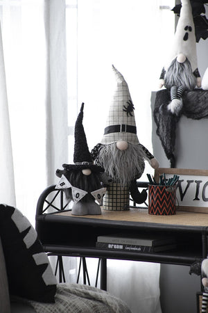 English Elm Set Of 2 Handcrafted Fabric Sitting Gnomes With White Spider Hat For Charming Halloween Decor W2078P237605-GIGA