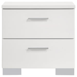 English Elm Dulcey White High Gloss Two-Drawer Nightstand with Metal Bracket Feet, Minimalist Storage & Style B062P378383