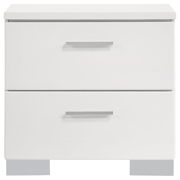 English Elm Dulcey White High Gloss Two-Drawer Nightstand with Metal Bracket Feet, Minimalist Storage & Style B062P378383