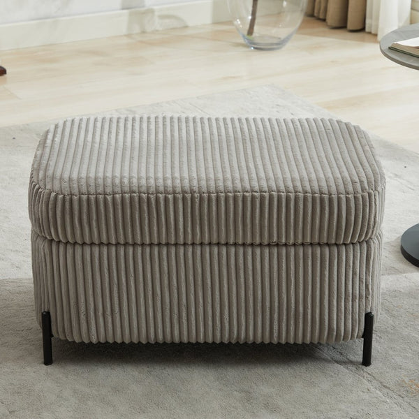 English Elm 30.3" Corduroy Upholstered Ottoman with Hidden Storage Compartment for Entryway or Living Room Gray W1298P203732