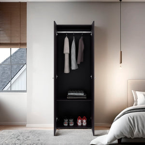 English Elm Armoire 66.9" H - Stylish Black Wengue, 2 Doors & 2 Shelves - Perfect For Compact Bedroom Spaces B097P395868
