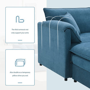 English Elm [new U-shaped Chenille Cloud Sectional 6 Seat Modular Sofa with Movable Ottoman Blue N723S6546C