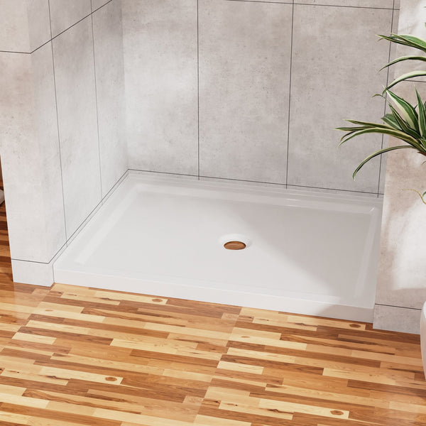 English Elm Goodyo 36"x36" Shower Base 3.5" High Anti-Slip Acrylic Center Drain Single Threshold Basin White D163114244
