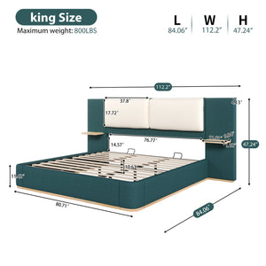 English Elm Christopher Knight Home® - King PU Leather Bed Frame with Wingback Headboard & Footboard, Gold Accents, Platform Slat Support, Elegant Design Green 76.4 L x 12.75 W x 8.75 H N761S0000024F
