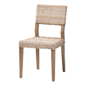 English Elm Bohemian Handwoven Kubu Rattan Mahogany Wood Dining Chair Organic Eclectic Style B2750P467743