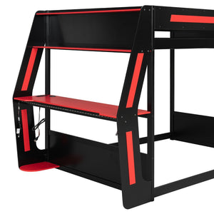 English Elm Full-size Gaming Loft Bed with Integrated Rgb Desk Usb Ports and Esports Frame Red LT000239AAR