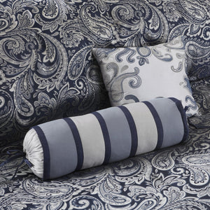 English Elm 12 Piece Aubrey Comforter Set Queen with Cotton Sheets Jacquard Paisley Blue Silver Sheen Elegance Navy 24.02 L x 18.9 W x 16.93 H B03597015