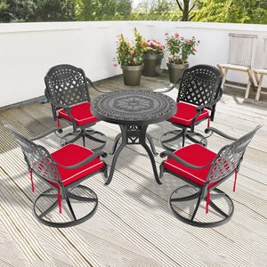 English Elm 5-Piece All-Weather Cast Aluminum Dining Set With 4 Swivel Chairs & Round Table For Outdoor Relaxation W1710S00298