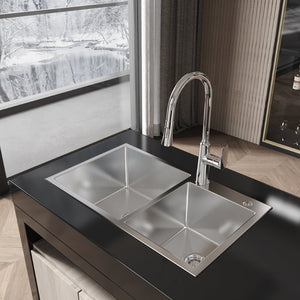 English Elm Stainless Steel Double Bowl Overmount Kitchen Sink with Nano Gray Satin Brushed Finish T3177P286041