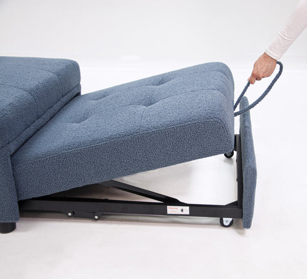 English Elm Convertible Sofa with Pull-Out Bed, Sleek Armless Sherpa Upholstery, Cozy Plush Pillow Included Blue Gray 45 L x 33 W x 17 H B089P240524