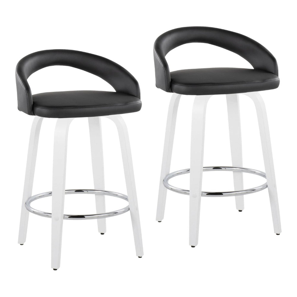 English Elm Fixed-height Swivel Counterstools with Faux Leather Seats and Chrome Footrest Set of 2 B202S01832