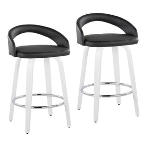 English Elm Fixed-height Swivel Counterstools with Faux Leather Seats and Chrome Footrest Set of 2 B202S01832