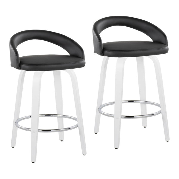 English Elm Fixed-height Swivel Counterstools with Faux Leather Seats and Chrome Footrest Set of 2 B202S01832