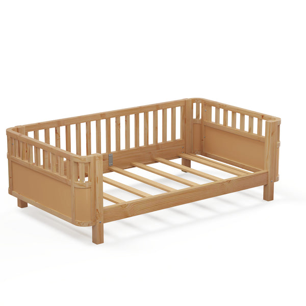 English Elm Twin Solid Wood Platform Bed for Kids with Safety Rail Rust‑Resistant Sturdy Pine Frame, 250lb Capacity Natural 69.48 L x 17.91 W x 7.48 H W2593P190150