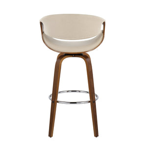 English Elm 30" Mid-century Swivel Barstool Walnut Bentwood Frame Woven Upholstered Seat Set of 2 Cream B202S00520