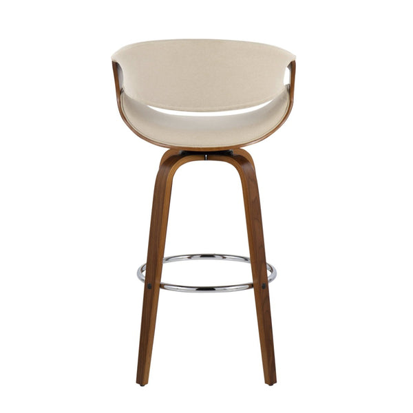 English Elm 30" Mid-century Swivel Barstool Walnut Bentwood Frame Woven Upholstered Seat Set of 2 Cream B202S00520