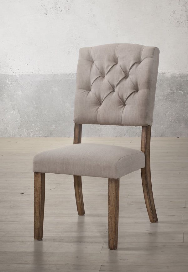 English Elm Bernard High-Back Linen Side Chair Set of 2 with Button Tufting, 4" Foam, Tapered Solid Wood Legs Beige,Oak 44 L x 20 W x 14 H B2726P264971