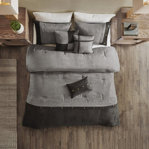 English Elm 7 Madison Park Boone Faux Suede Comforter Set Queen Textured Earthy Lodge Style with Pillows Grey 19.49 L x 14.96 W x 13.78 H B03596892