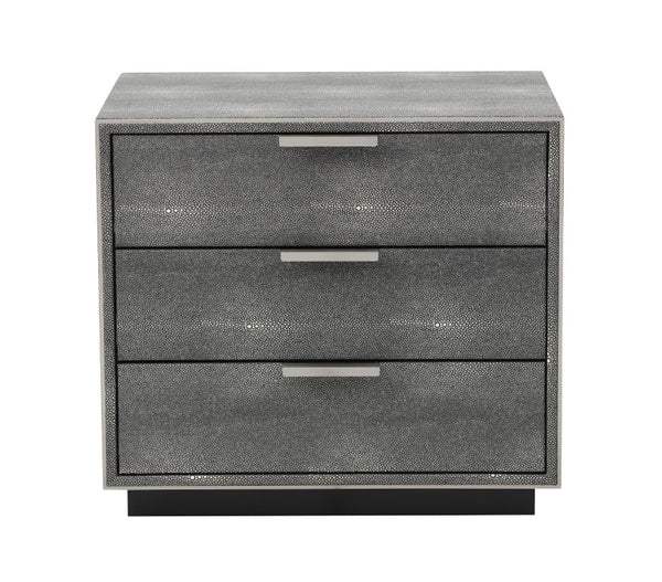VIG Furniture Dynasty Dark Shagreen Three-Drawer Nightstand With Soft-Close Drawers & Brushed Black Accents VGVCN2108-3-GRY-NS