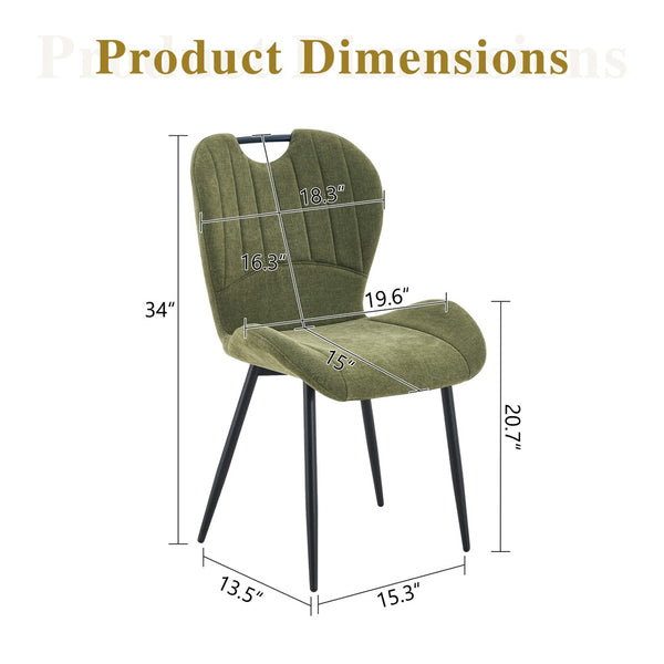 English Elm Set of 4 Olive Fabric Dining Chairs Ergonomic Cushion Black Steel Frame Modern Black+Green W1151P454883