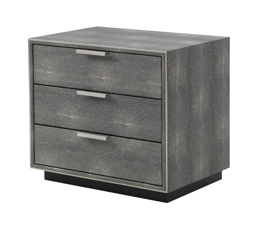 VIG Furniture Dynasty Dark Shagreen Three-Drawer Nightstand With Soft-Close Drawers & Brushed Black Accents VGVCN2108-3-GRY-NS