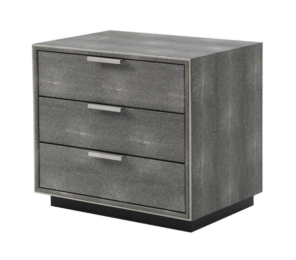 VIG Furniture Dynasty Dark Shagreen Three-Drawer Nightstand With Soft-Close Drawers & Brushed Black Accents VGVCN2108-3-GRY-NS