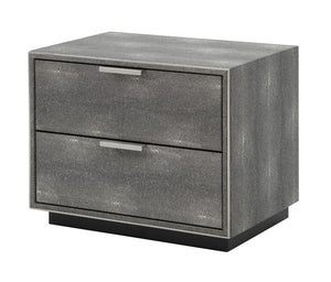 VIG Furniture Dynasty Dark Shagreen Two-Drawer Nightstand With Brushed Black Stainless Accents, Soft-Close (98) VGVCN2108-2-GRY-NS