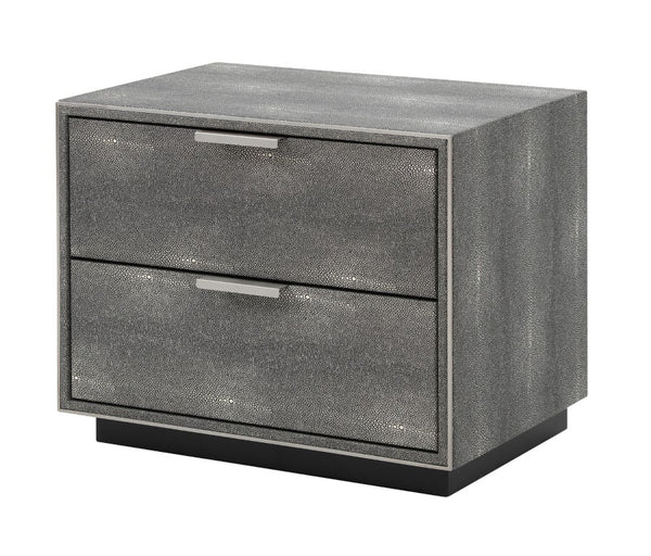 VIG Furniture Dynasty Dark Shagreen Two-Drawer Nightstand With Brushed Black Stainless Accents, Soft-Close (98) VGVCN2108-2-GRY-NS