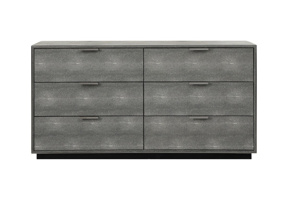 VIG Furniture Dynasty Modern Shagreen Dresser With 6 Soft-Close Drawers, Brushed Black Stainless Accents, 59" VGVCJ2108-D-GRY-DRS