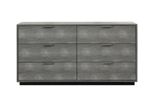 VIG Furniture Dynasty Modern Shagreen Dresser With 6 Soft-Close Drawers, Brushed Black Stainless Accents, 59" VGVCJ2108-D-GRY-DRS