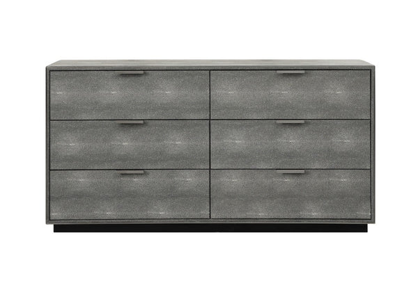 VIG Furniture Dynasty Modern Shagreen Dresser With 6 Soft-Close Drawers, Brushed Black Stainless Accents, 59" VGVCJ2108-D-GRY-DRS