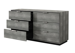 VIG Furniture Dynasty Modern Shagreen Dresser With 6 Soft-Close Drawers, Brushed Black Stainless Accents, 59" VGVCJ2108-D-GRY-DRS