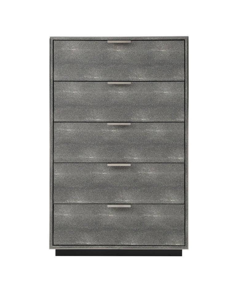 VIG Furniture Dynasty Dark Shagreen Chest With 5 Soft-Close Drawers, Brushed Black Steel Accents, Luxe Storage VGVCJ2108-5H-GRY-CHEST