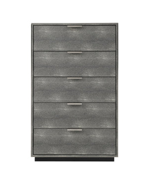 VIG Furniture Dynasty Dark Shagreen Chest With 5 Soft-Close Drawers, Brushed Black Steel Accents, Luxe Storage VGVCJ2108-5H-GRY-CHEST