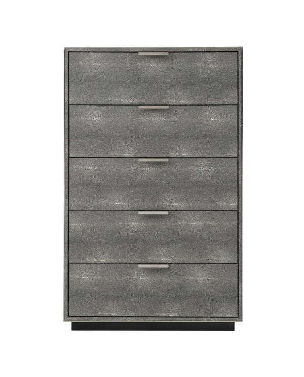 VIG Furniture Dynasty Dark Shagreen Chest With 5 Soft-Close Drawers, Brushed Black Steel Accents, Luxe Storage VGVCJ2108-5H-GRY-CHEST