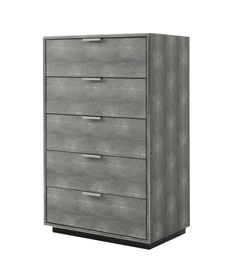 VIG Furniture Dynasty Dark Shagreen Chest With 5 Soft-Close Drawers, Brushed Black Steel Accents, Luxe Storage VGVCJ2108-5H-GRY-CHEST