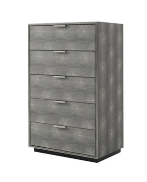 VIG Furniture Dynasty Dark Shagreen Chest With 5 Soft-Close Drawers, Brushed Black Steel Accents, Luxe Storage VGVCJ2108-5H-GRY-CHEST