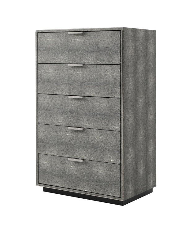 VIG Furniture Dynasty Dark Shagreen Chest With 5 Soft-Close Drawers, Brushed Black Steel Accents, Luxe Storage VGVCJ2108-5H-GRY-CHEST
