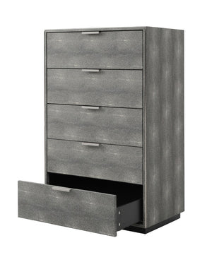 VIG Furniture Dynasty Dark Shagreen Chest With 5 Soft-Close Drawers, Brushed Black Steel Accents, Luxe Storage VGVCJ2108-5H-GRY-CHEST