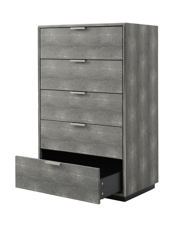 VIG Furniture Dynasty Dark Shagreen Chest With 5 Soft-Close Drawers, Brushed Black Steel Accents, Luxe Storage VGVCJ2108-5H-GRY-CHEST